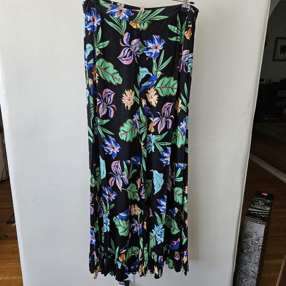 Philosophy tropical bird print ruffle-hem pants sz 10